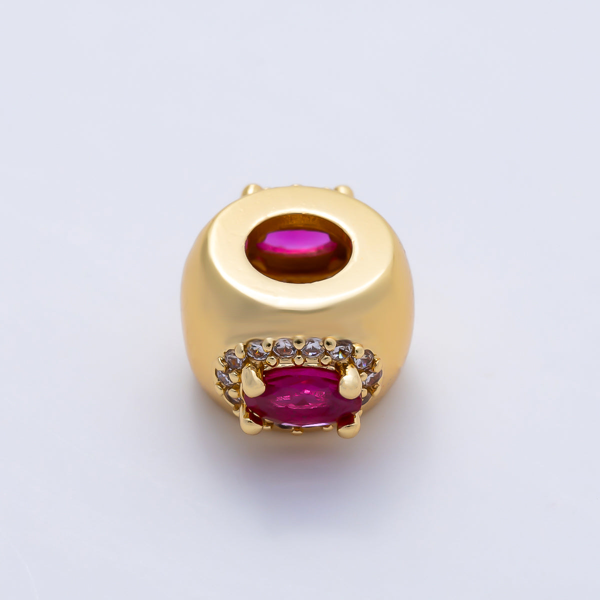 16K Gold Filled 10mm Birthstone Oval Micro Paved CZ Chubby Rondelle Bead | Beads-00375 ~ Beads-00386