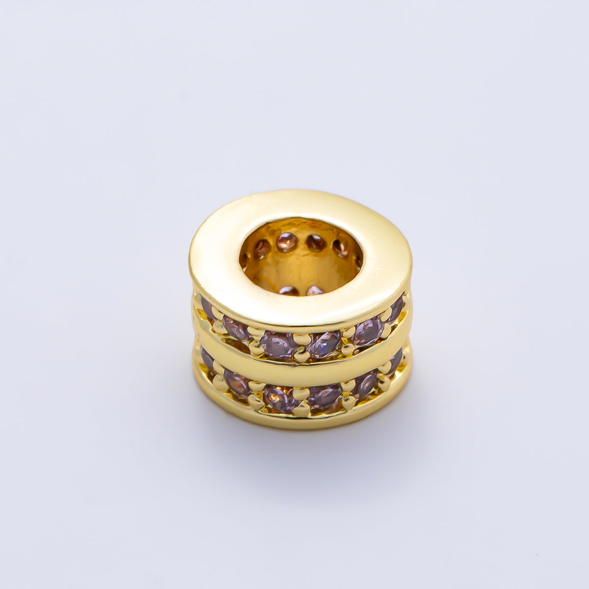 16K Gold Filled 8.7mm Double Lined Micro Paved CZ Birthstone Rondelle Bead | Beads-00400 ~ Beads-00411