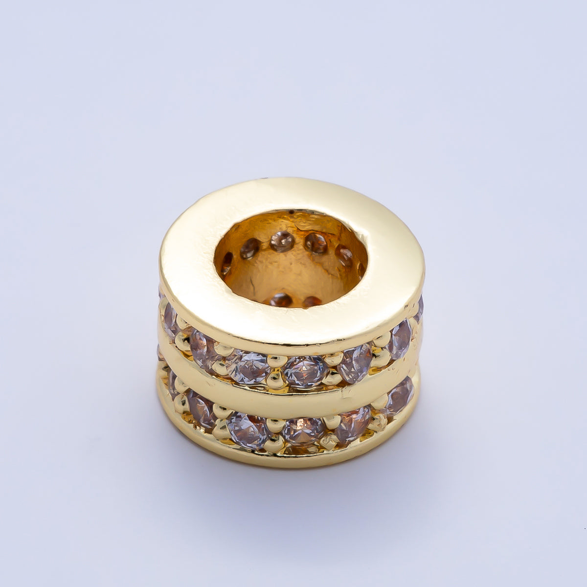 16K Gold Filled 8.7mm Double Lined Micro Paved CZ Birthstone Rondelle Bead | Beads-00400 ~ Beads-00411