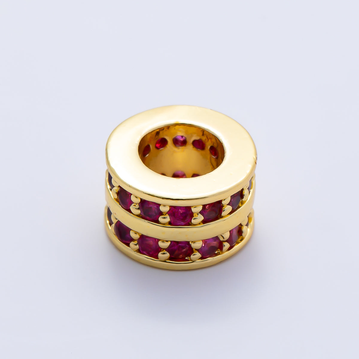 16K Gold Filled 8.7mm Double Lined Micro Paved CZ Birthstone Rondelle Bead | Beads-00400 ~ Beads-00411