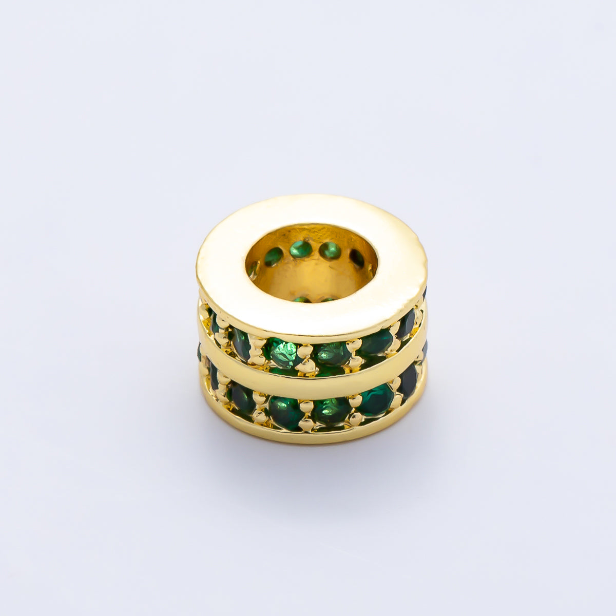 16K Gold Filled 8.7mm Double Lined Micro Paved CZ Birthstone Rondelle Bead | Beads-00400 ~ Beads-00411