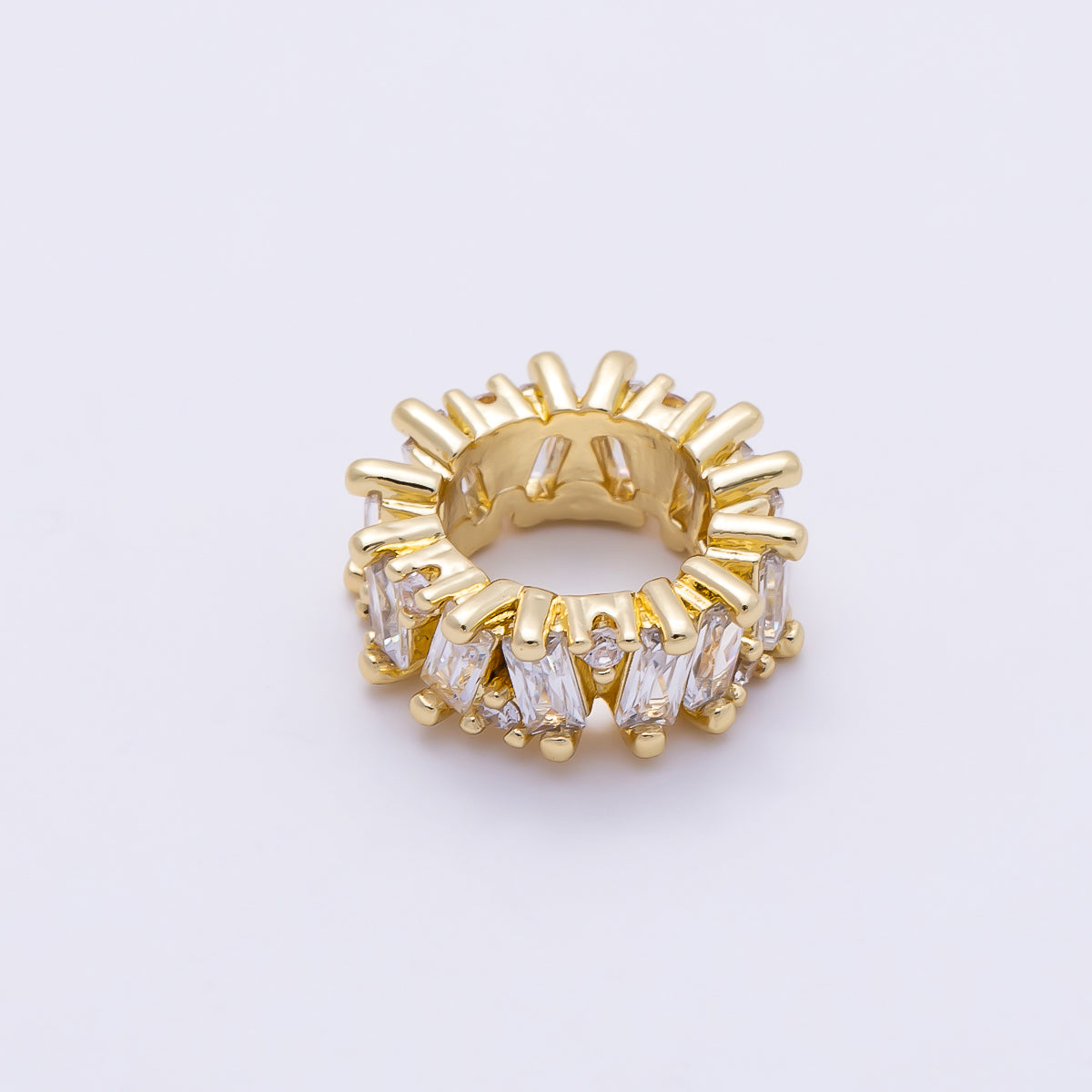 16K Gold Filled 11mm Clear Round Baguette CZ Rondelle Bead | Beads-00481
