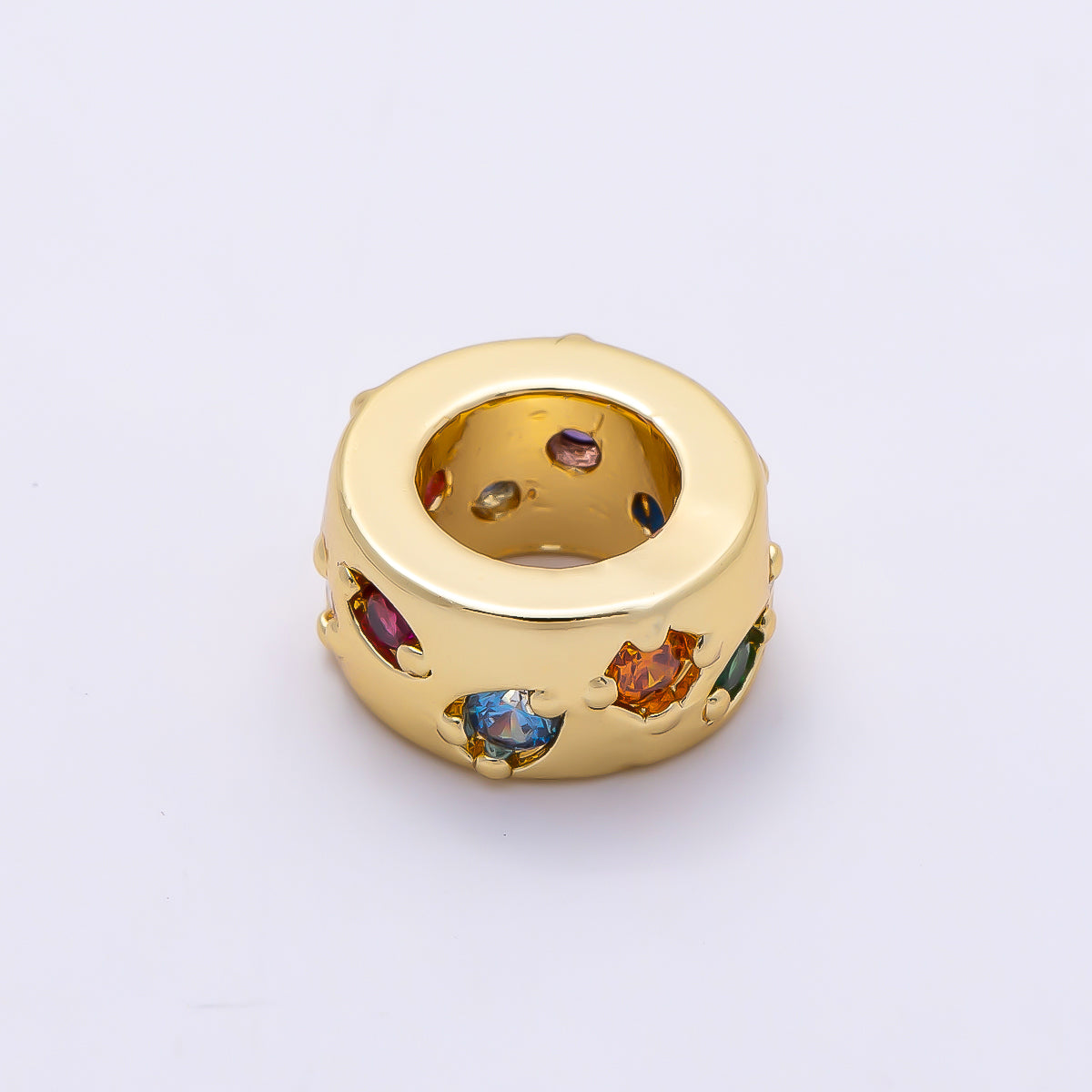 16K Gold Filled 10mm Multicolor CZ Irregular Dotted Rondelle Bead | Beads-00489