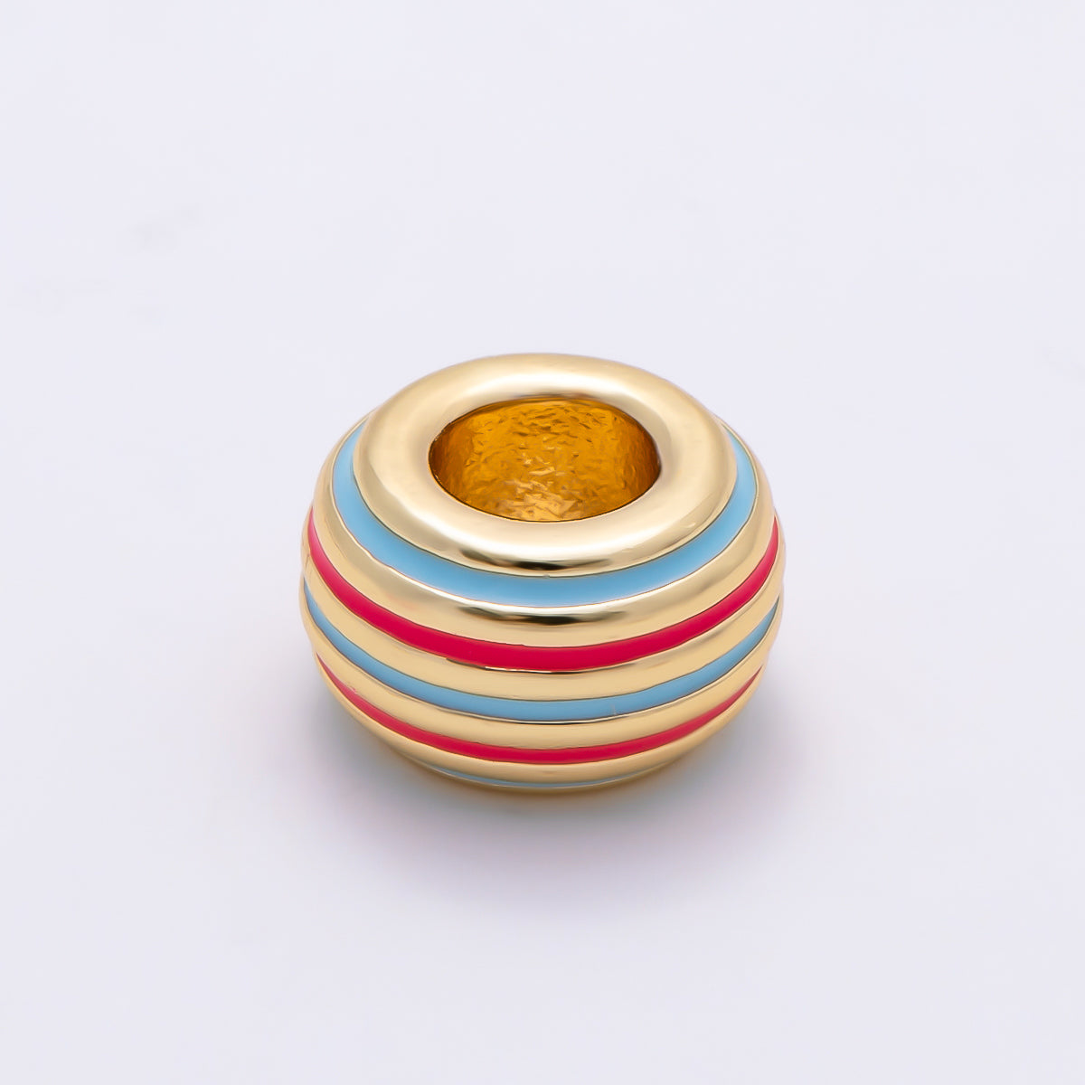 16K Gold Filled 7mm Multicolor Lined Enamel Large Hole Rondelle Bead | Beads-00490 ~ Beads-00501