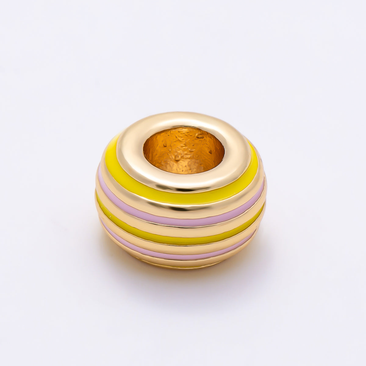 16K Gold Filled 7mm Multicolor Lined Enamel Large Hole Rondelle Bead | Beads-00490 ~ Beads-00501