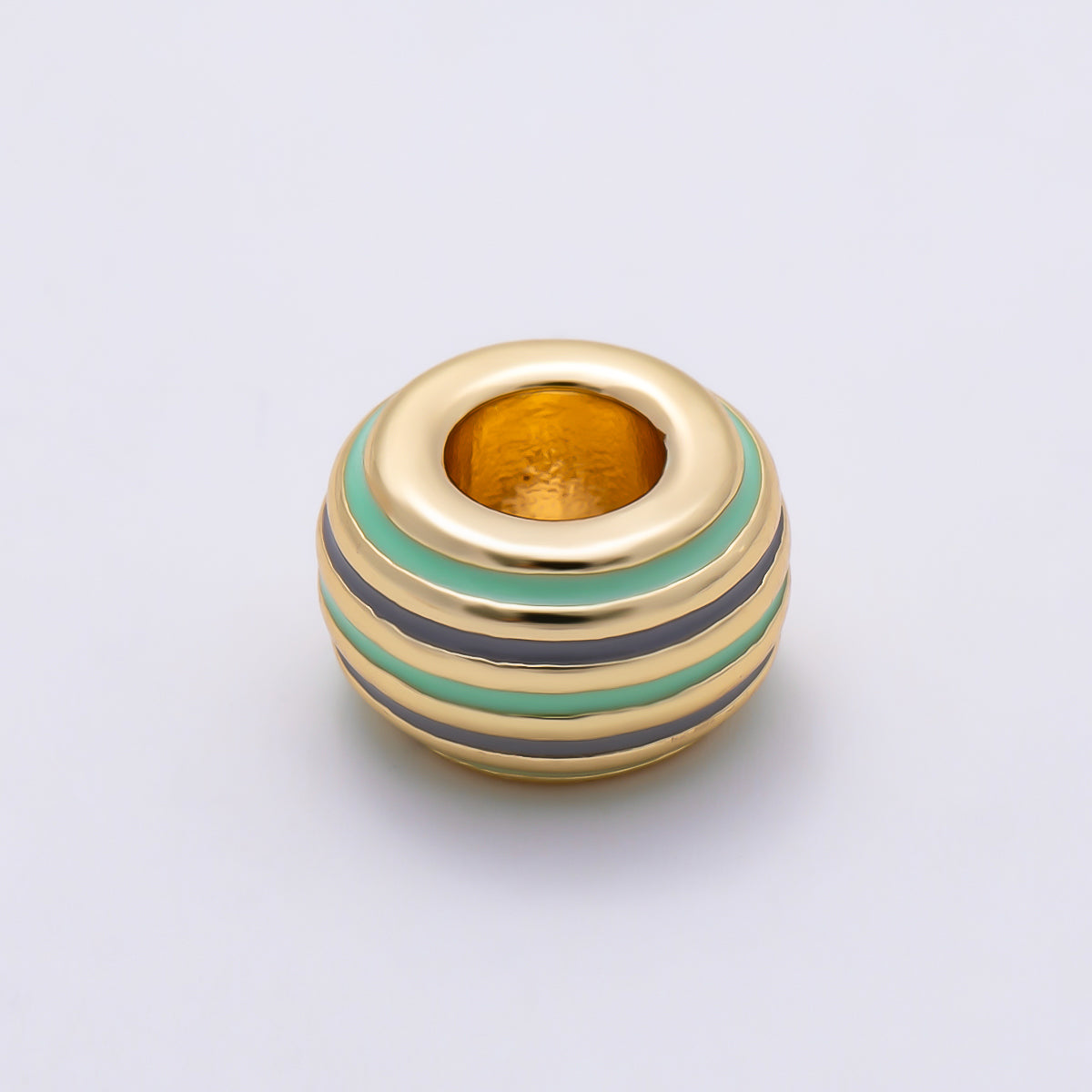 16K Gold Filled 7mm Multicolor Lined Enamel Large Hole Rondelle Bead | Beads-00490 ~ Beads-00501
