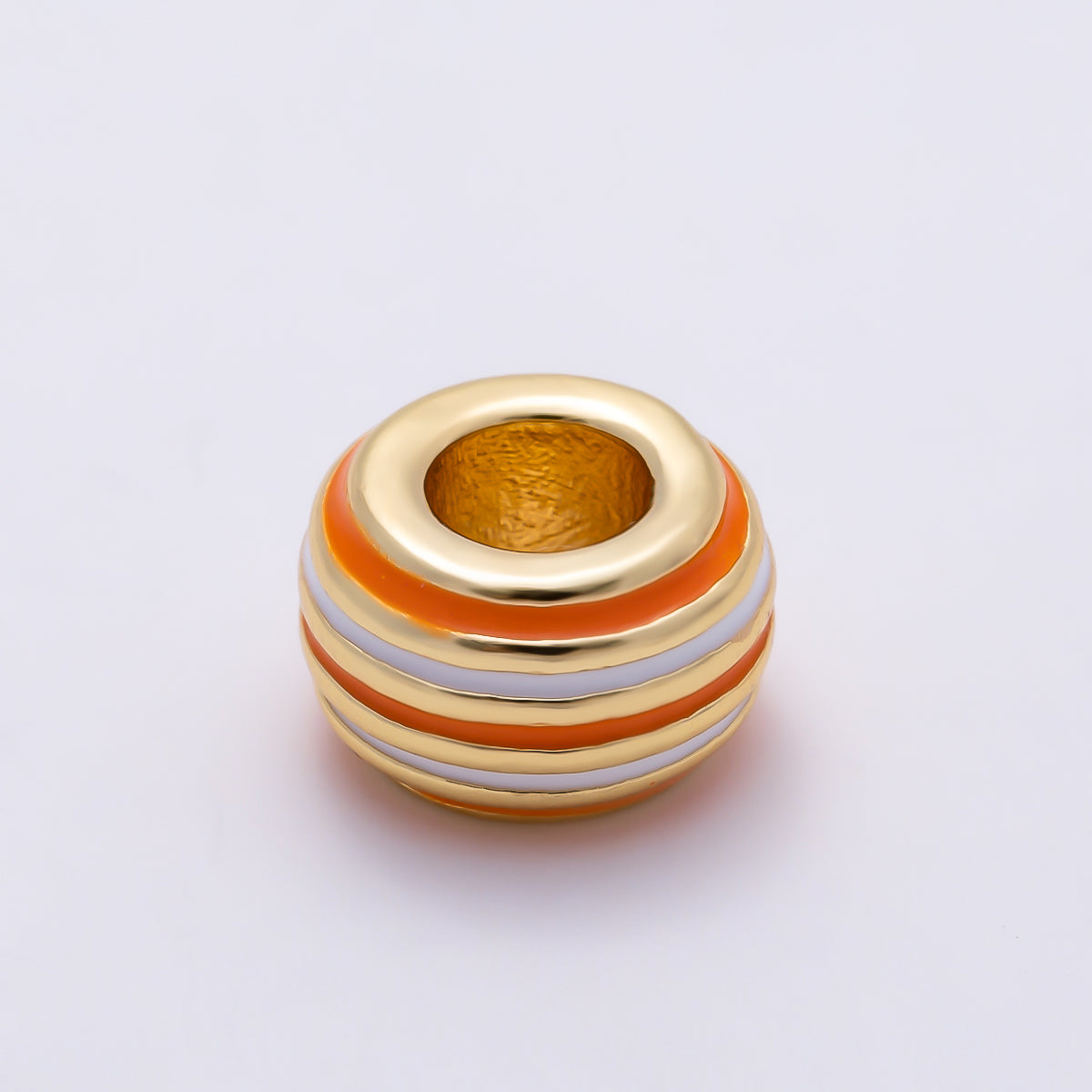 16K Gold Filled 7mm Multicolor Lined Enamel Large Hole Rondelle Bead | Beads-00490 ~ Beads-00501