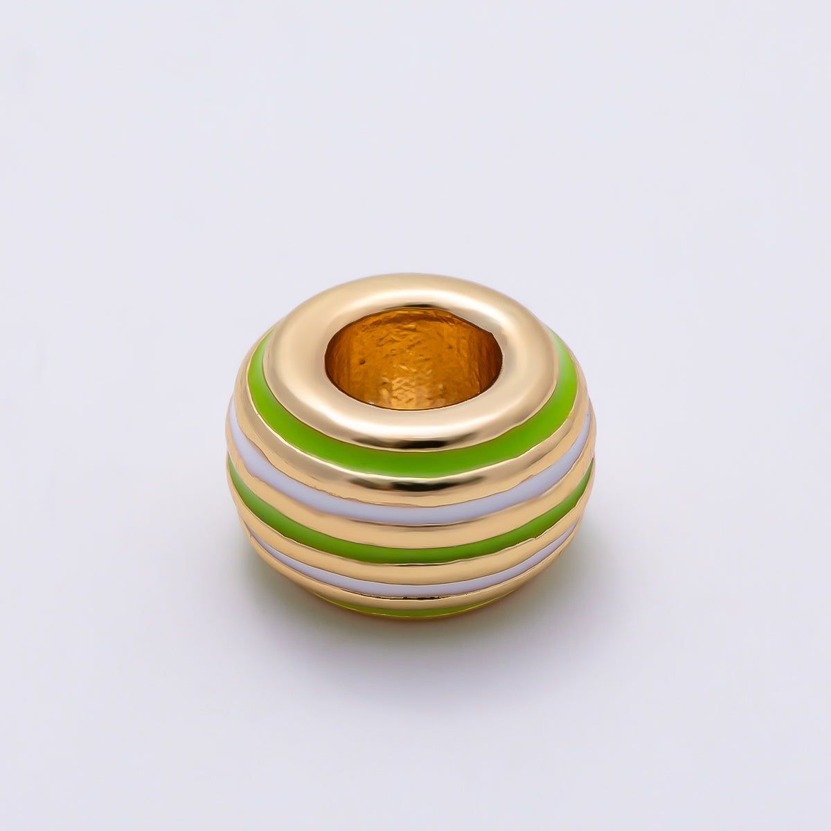 16K Gold Filled 7mm Multicolor Lined Enamel Large Hole Rondelle Bead | Beads-00490 ~ Beads-00501