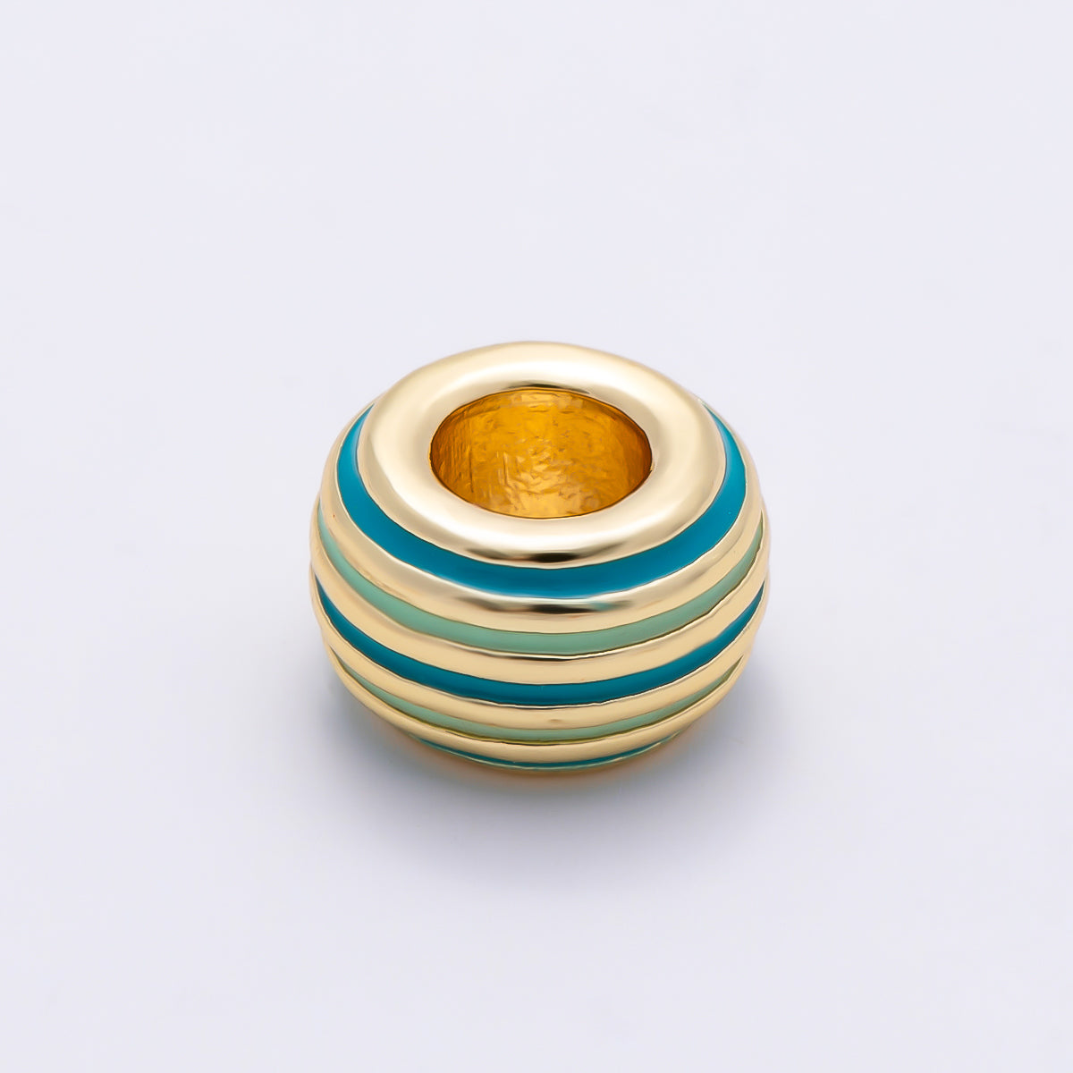 16K Gold Filled 7mm Multicolor Lined Enamel Large Hole Rondelle Bead | Beads-00490 ~ Beads-00501