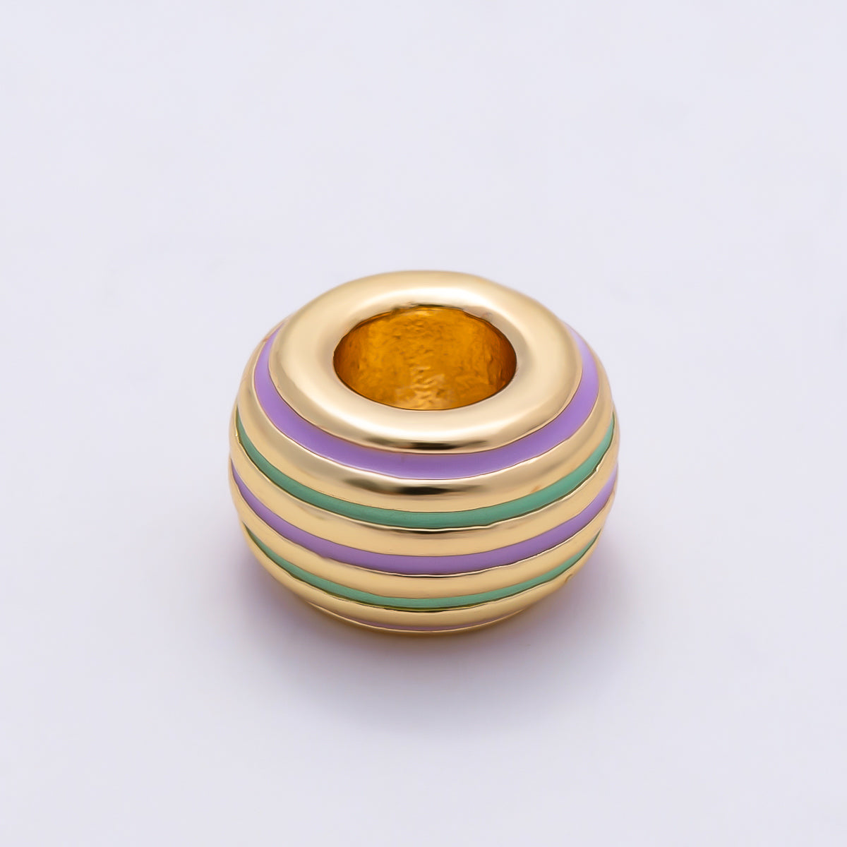 16K Gold Filled 7mm Multicolor Lined Enamel Large Hole Rondelle Bead | Beads-00490 ~ Beads-00501