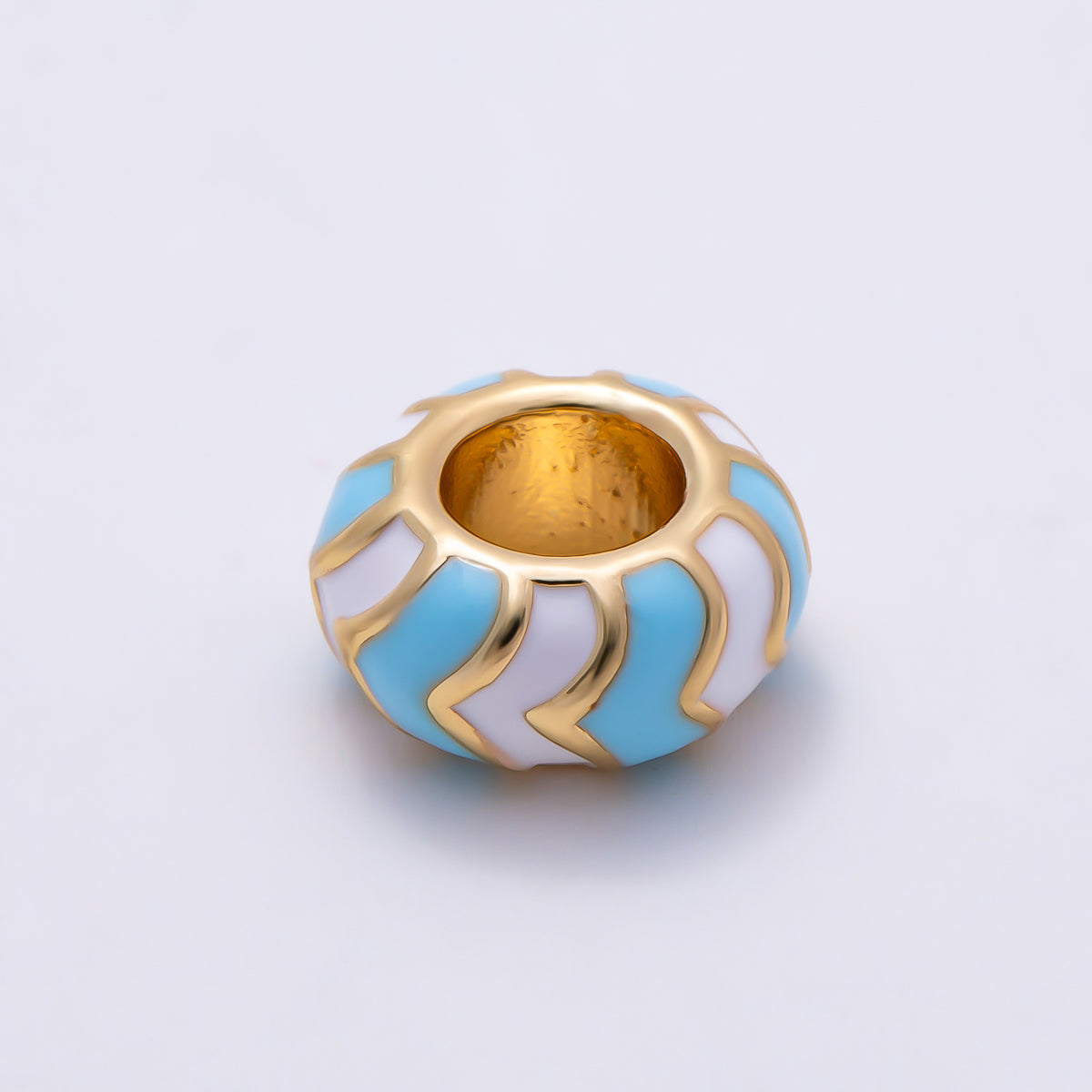 16K Gold Filled 5mm Multicolor Chevron Enamel Large Hole Rondelle Bead | Beads-00502 ~ Beads-00513