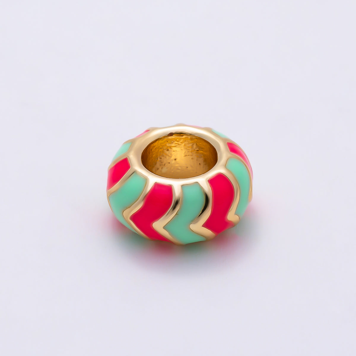 16K Gold Filled 5mm Multicolor Chevron Enamel Large Hole Rondelle Bead | Beads-00502 ~ Beads-00513