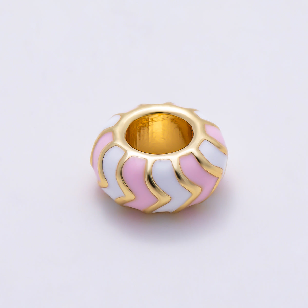 16K Gold Filled 5mm Multicolor Chevron Enamel Large Hole Rondelle Bead | Beads-00502 ~ Beads-00513