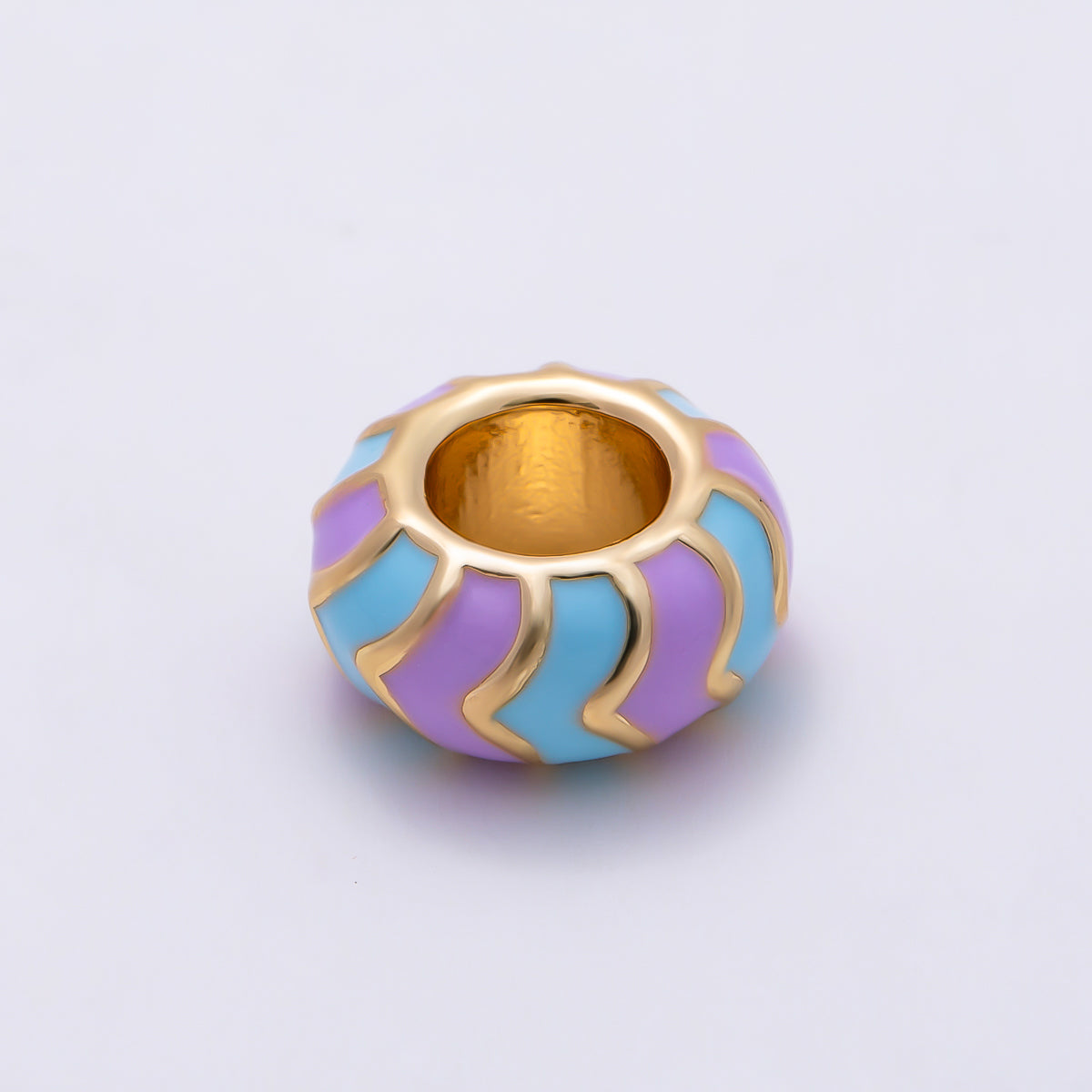 16K Gold Filled 5mm Multicolor Chevron Enamel Large Hole Rondelle Bead | Beads-00502 ~ Beads-00513