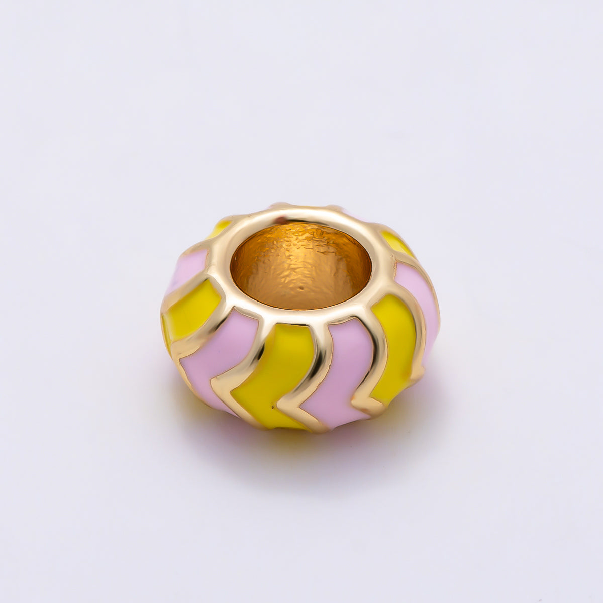 16K Gold Filled 5mm Multicolor Chevron Enamel Large Hole Rondelle Bead | Beads-00502 ~ Beads-00513