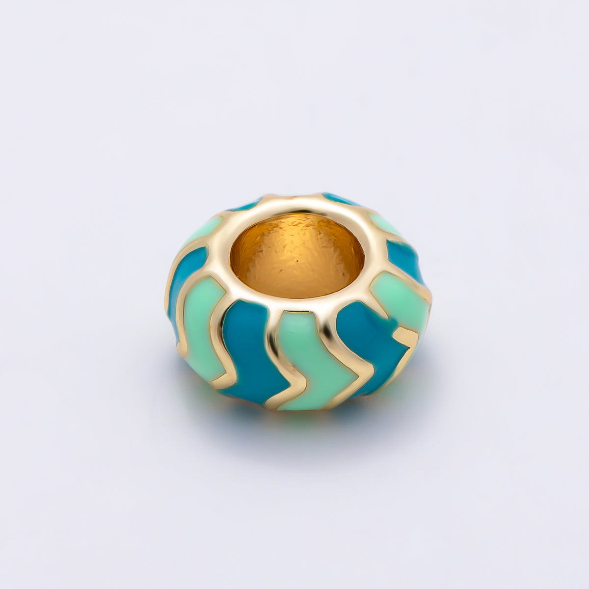 16K Gold Filled 5mm Multicolor Chevron Enamel Large Hole Rondelle Bead | Beads-00502 ~ Beads-00513
