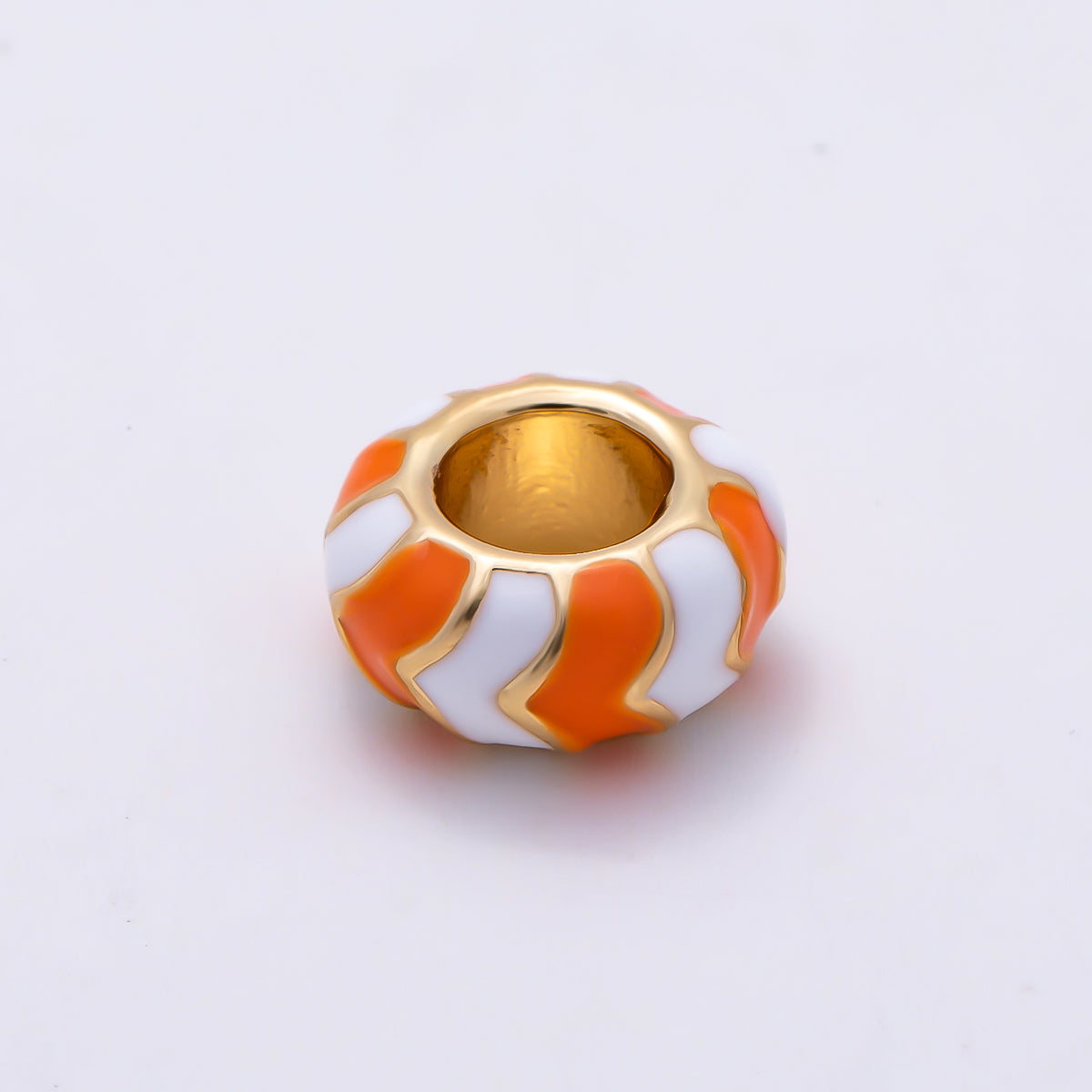 16K Gold Filled 5mm Multicolor Chevron Enamel Large Hole Rondelle Bead | Beads-00502 ~ Beads-00513