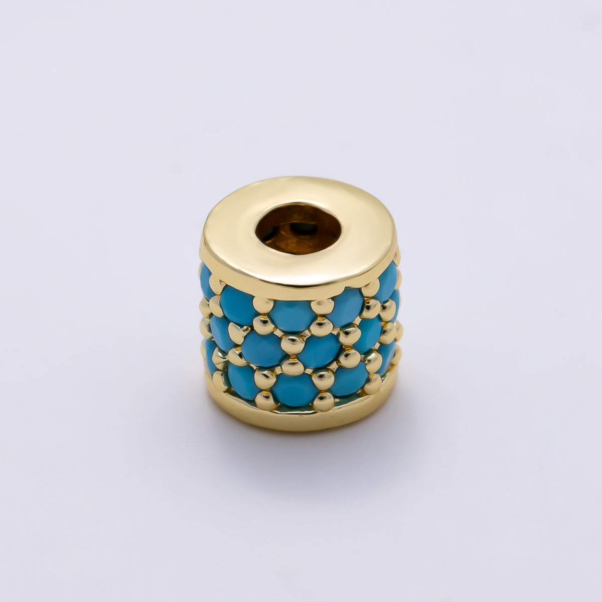 16K Gold Filled 7mm Turquoise Micro Paved Wide Bead in Gold & Silver | Beads-00514 Beads-00515