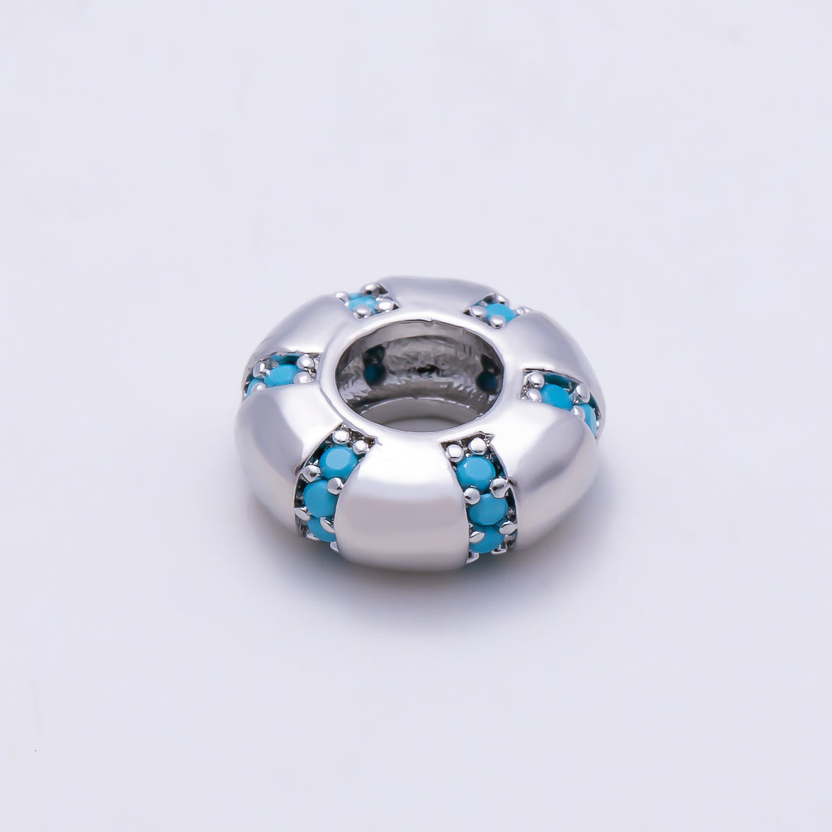 16K Gold Filled 10mm Turquoise Micro Paved Lined Rondelle Bead in Gold & Silver | Beads-00516 Beads-00517