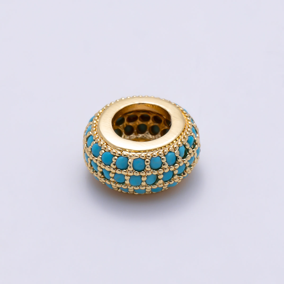16K Gold Filled 5mm Turquoise Micro Paved Rondelle Bead in Gold & Silver | Beads-00518 Beads-00519
