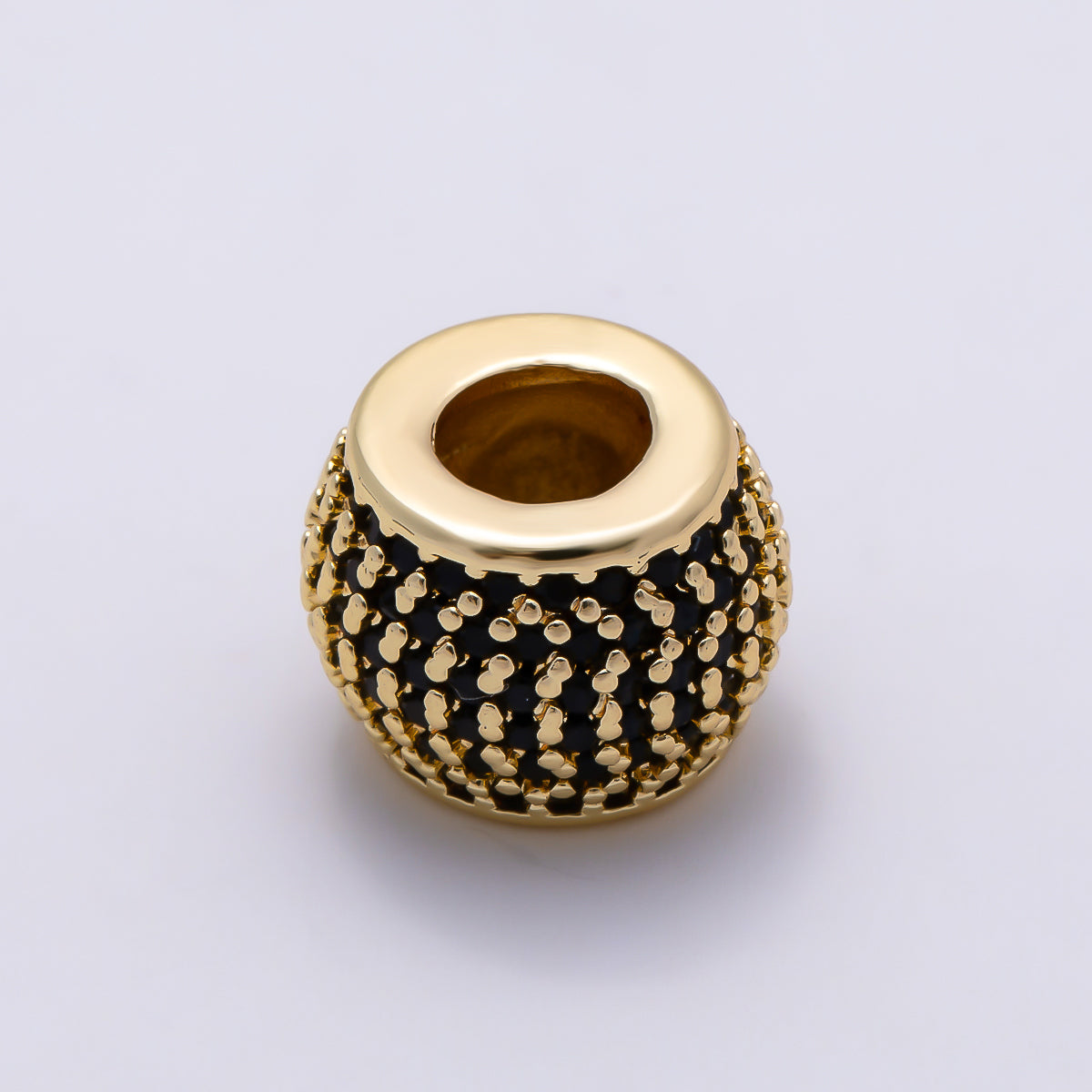 16K Gold Filled 9mm Black, Blue, Turquoise Micro Paved CZ Wide Large Hole Rondelle Bead in Gold & Silver | Beads-00521 ~ Beads-00526