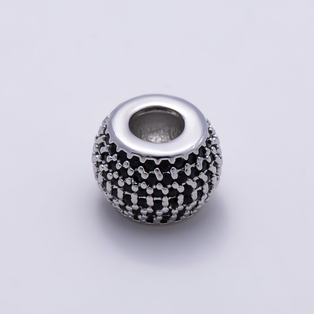 16K Gold Filled 9mm Black, Blue, Turquoise Micro Paved CZ Wide Large Hole Rondelle Bead in Gold & Silver | Beads-00521 ~ Beads-00526