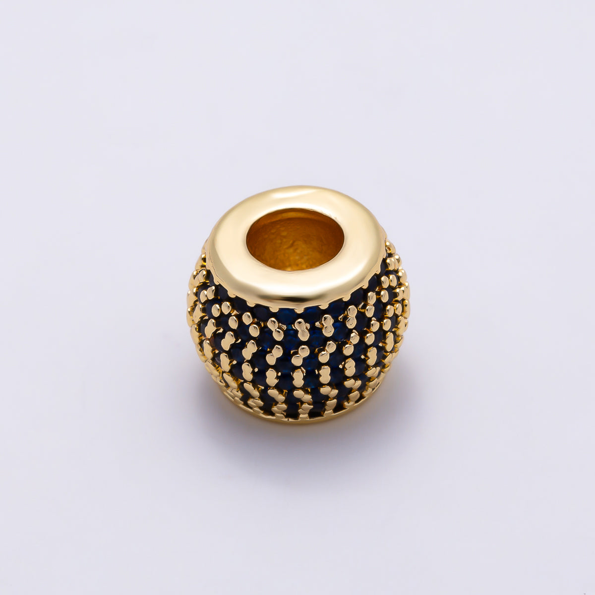16K Gold Filled 9mm Black, Blue, Turquoise Micro Paved CZ Wide Large Hole Rondelle Bead in Gold & Silver | Beads-00521 ~ Beads-00526