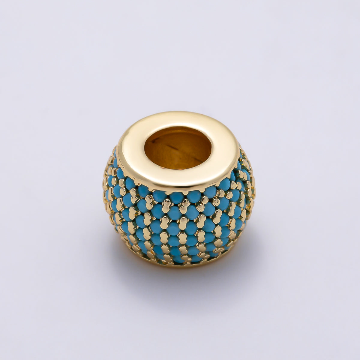 16K Gold Filled 9mm Black, Blue, Turquoise Micro Paved CZ Wide Large Hole Rondelle Bead in Gold & Silver | Beads-00521 ~ Beads-00526