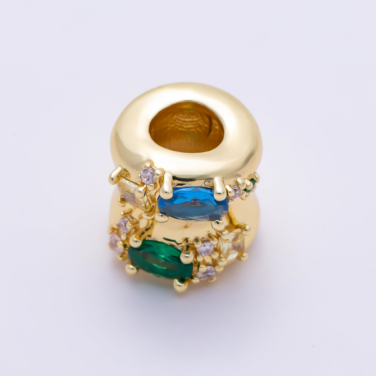 16K Gold Filled 11mm Green Blue Micro Paved CZ Molten Bead | Beads-00531