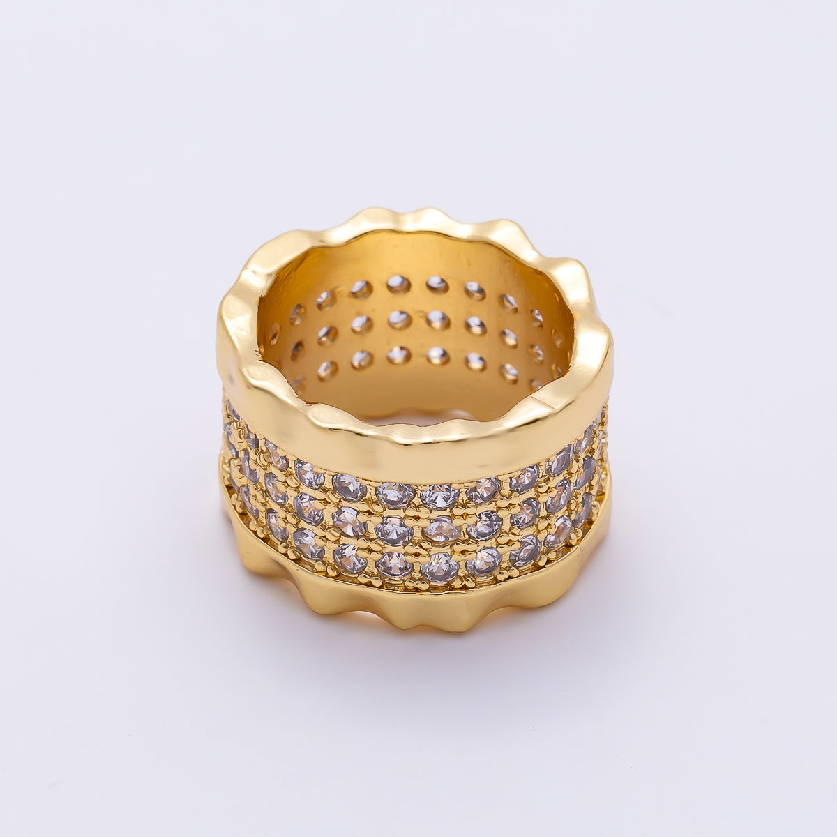 16K Gold Filled 9.5mm Micro Paved CZ Lined Molten Wavy Rondelle Bead | Beads-00533