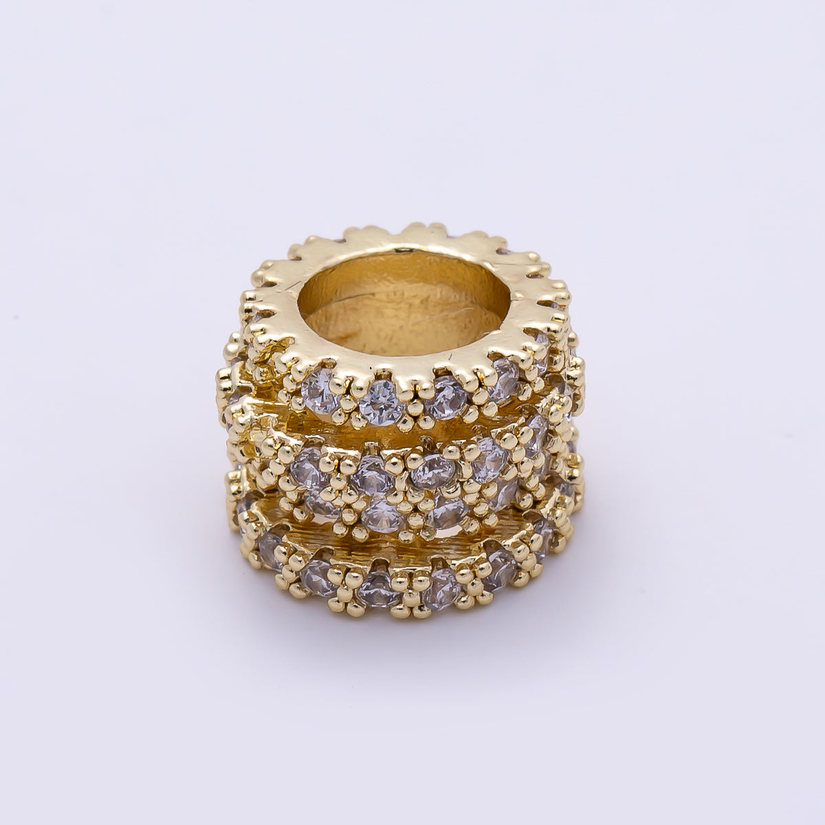 16K Gold Filled 10mm Clear Micro Paved CZ Multiple Band Bead | Beads-00537