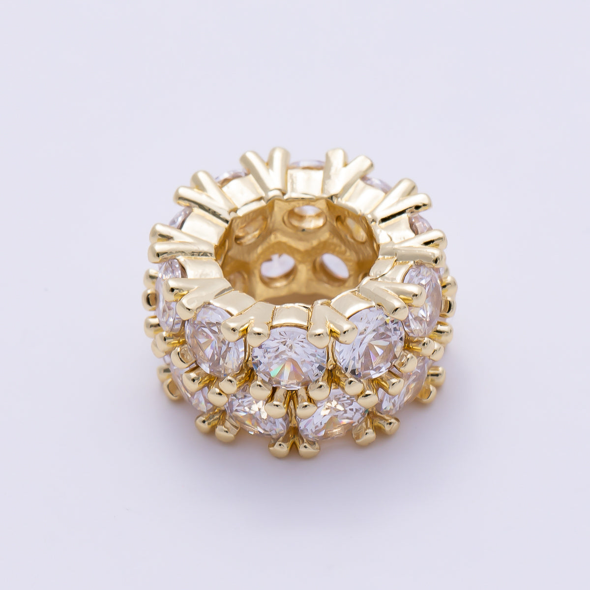 16K Gold Filled 15mm Clear Micro Paved CZ Double Band Bead | Beads-00538