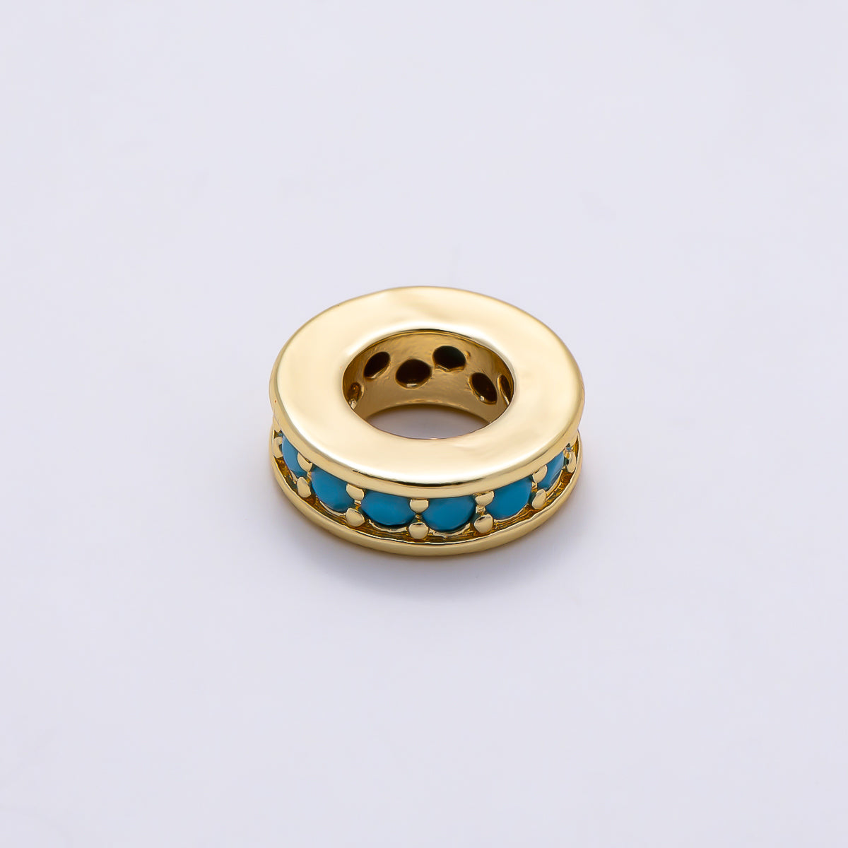 16K Gold Filled 9.5mm Turquoise Micro Paved Rondelle Bead in Gold & Silver | Beads-00542 Beads-00543