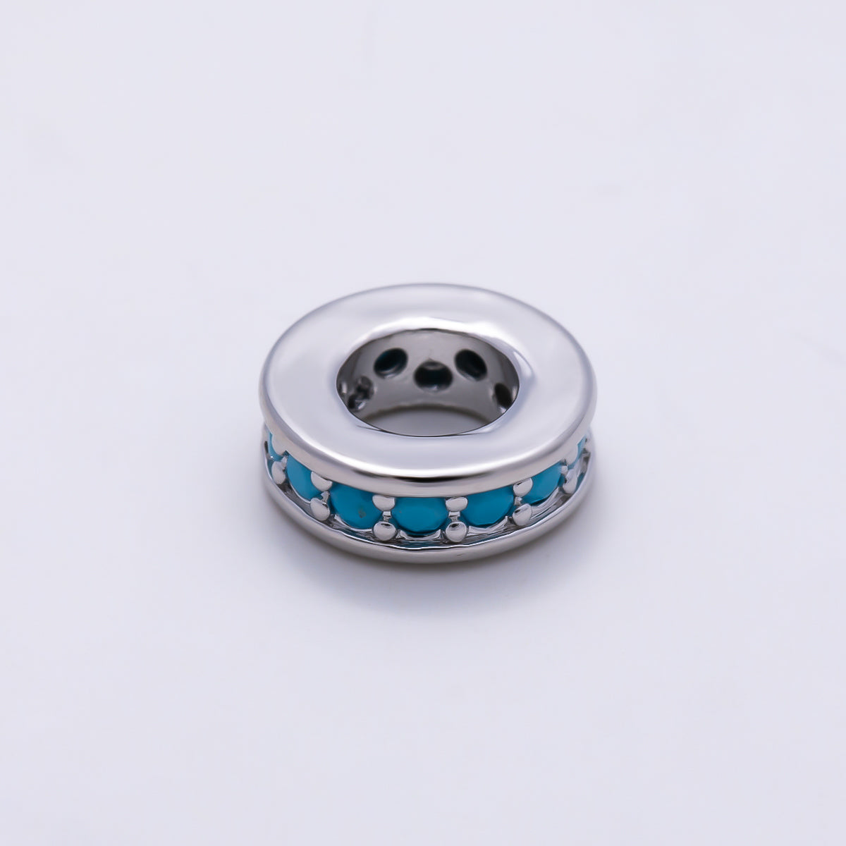16K Gold Filled 9.5mm Turquoise Micro Paved Rondelle Bead in Gold & Silver | Beads-00542 Beads-00543