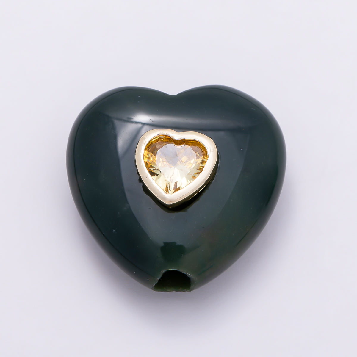 16K Gold Filled 20mm Natural Gemstone Multicolor CZ Bezel Heart Beads | Beads-00552 ~ Beads-00559