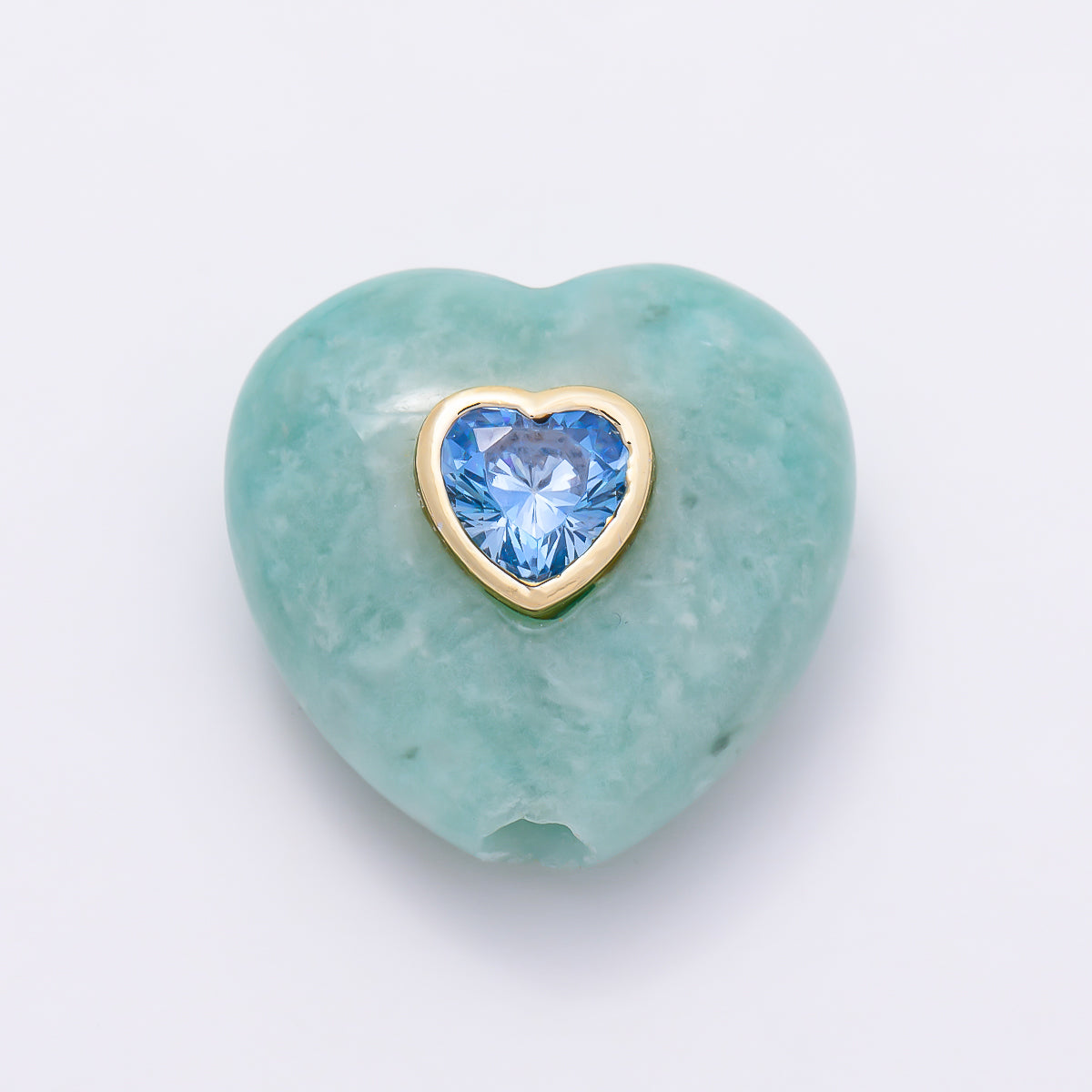 16K Gold Filled 20mm Natural Gemstone Multicolor CZ Bezel Heart Beads | Beads-00552 ~ Beads-00559