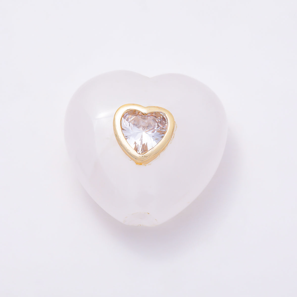 16K Gold Filled 20mm Natural Gemstone Multicolor CZ Bezel Heart Beads | Beads-00552 ~ Beads-00559