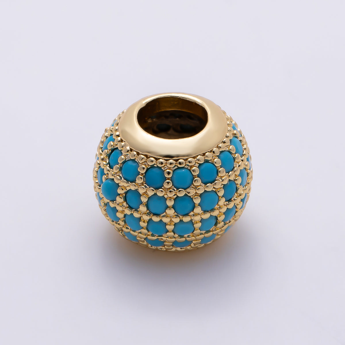 16K Gold Filled 11mm Turquoise Micro Paved CZ Grid Rondelle European Spacer Bead in Gold & Silver | Beads-00560 Beads-00561