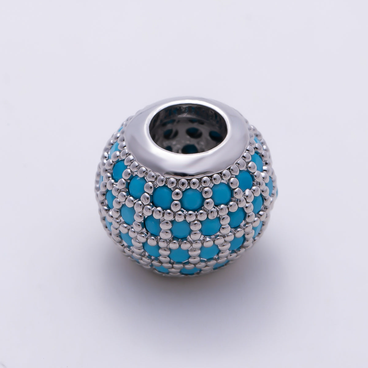 16K Gold Filled 11mm Turquoise Micro Paved CZ Grid Rondelle European Spacer Bead in Gold & Silver | Beads-00560 Beads-00561