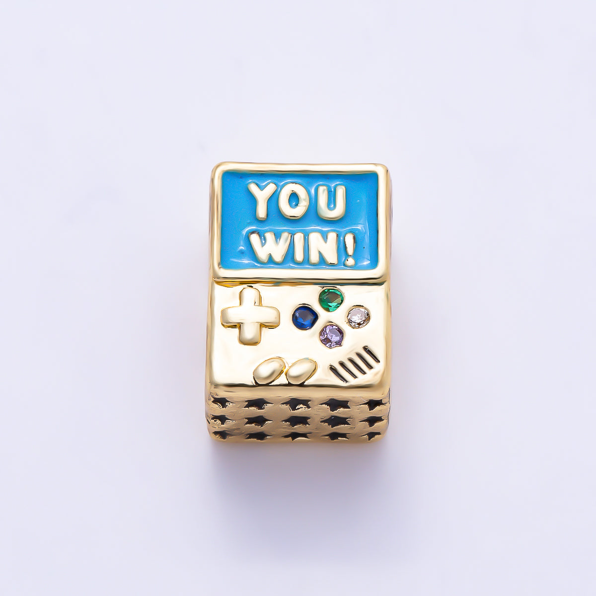 16K Gold Filled 11mm Colorful CZ Retro Game Console "YOU WIN!" Enamel Spacer Bead | Beads-00569