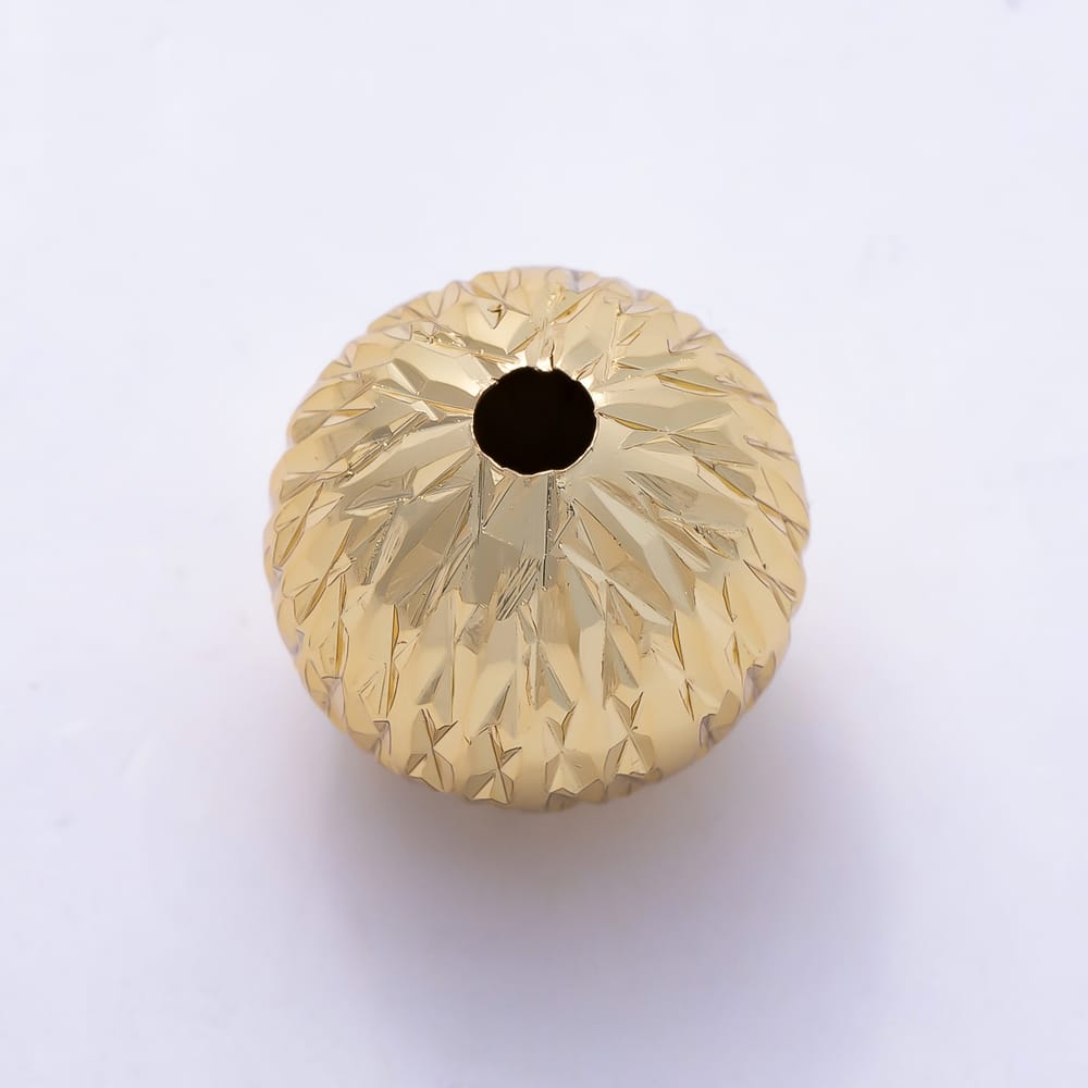 16K Gold Filled 14mm Faceted Patterned Round Ball Spacer Bead | Beads-00577