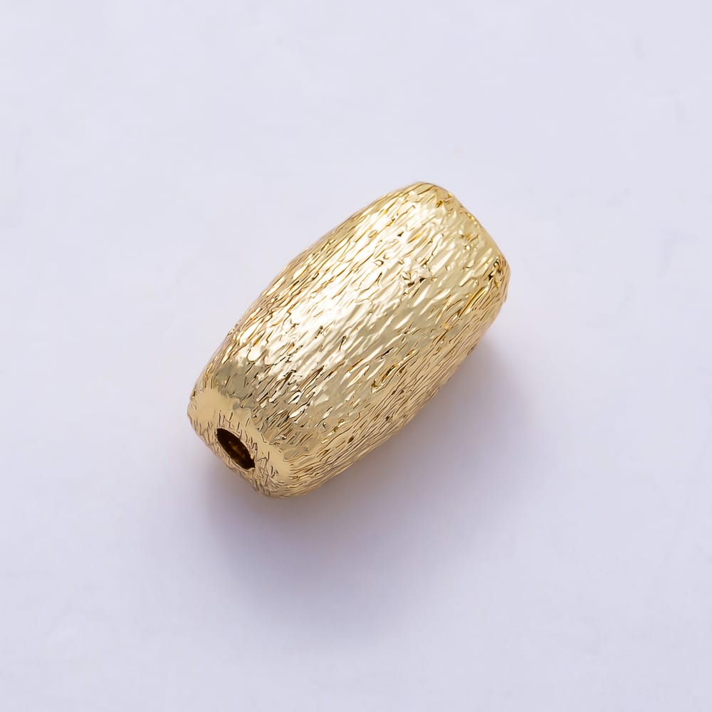 16K Gold Filled 10mm Tree Bark Textured Cylinder Barrel Spacer Bead | Beads-00591