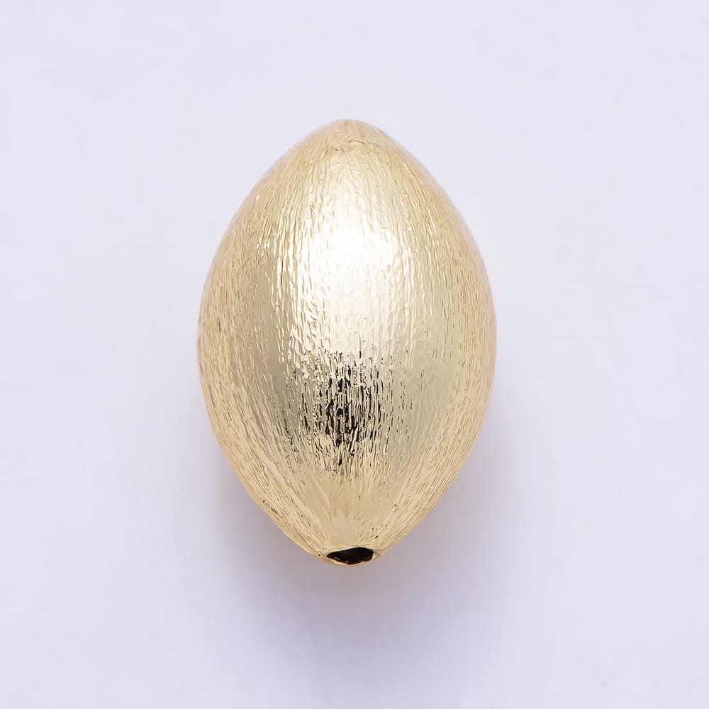 16K Gold Filled 20mm Brushed Textured Elongated Olive Spacer Bead | Beads-00594