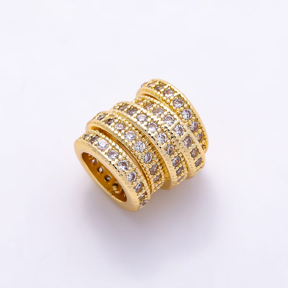 16K Gold Filled 10mm Clear Micro Paved CZ Cylinder European Spacer Bead | Beads-00609