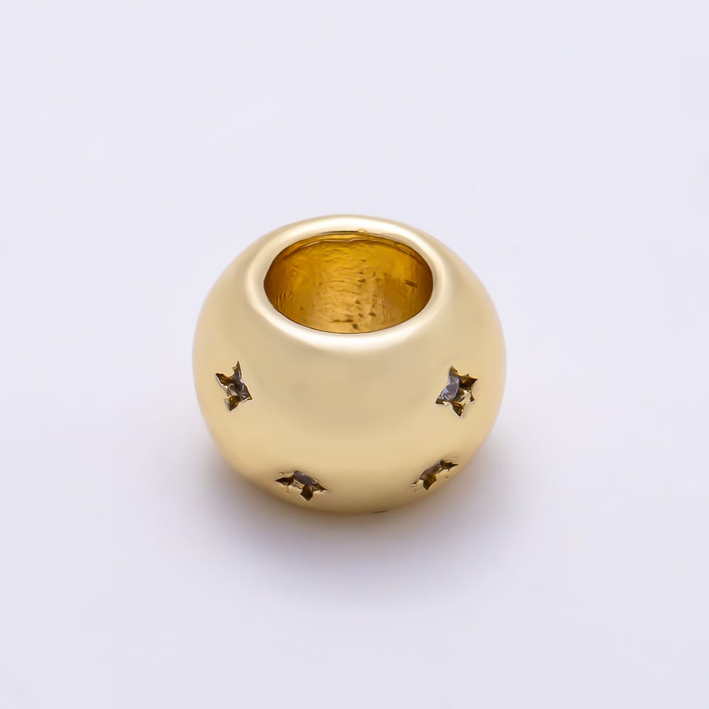 16K Gold Filled 9mm Clear CZ Starburst Engraving Smooth Round Ball Spacer Bead | Beads-00614