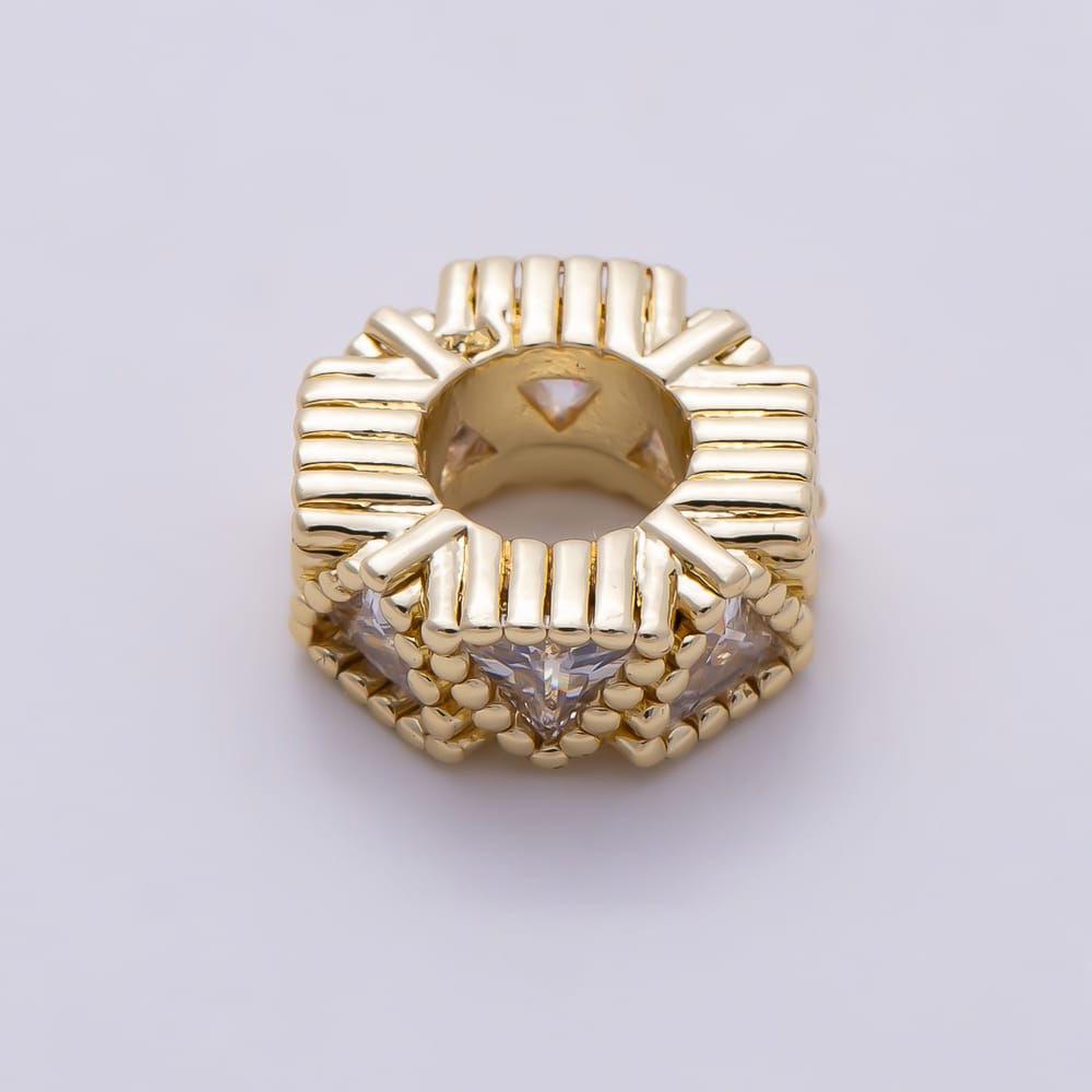 16K Gold Filled 9mm Trillion Cut Clear CZ Geometric Wheel Spacer Bead | Beads-00616
