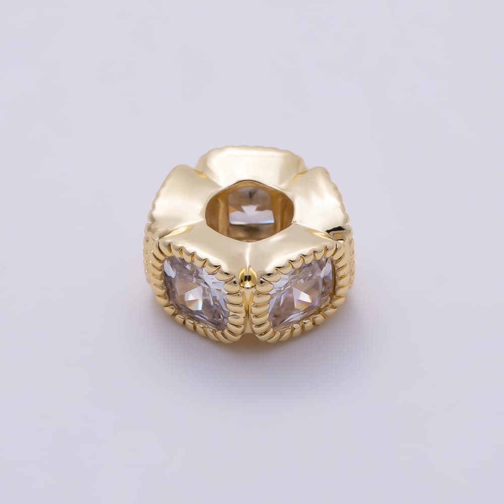 16K Gold Filled 9mm Cushion Cut Clear CZ Large Hole Rondelle Spacer Beads | Beads-00617