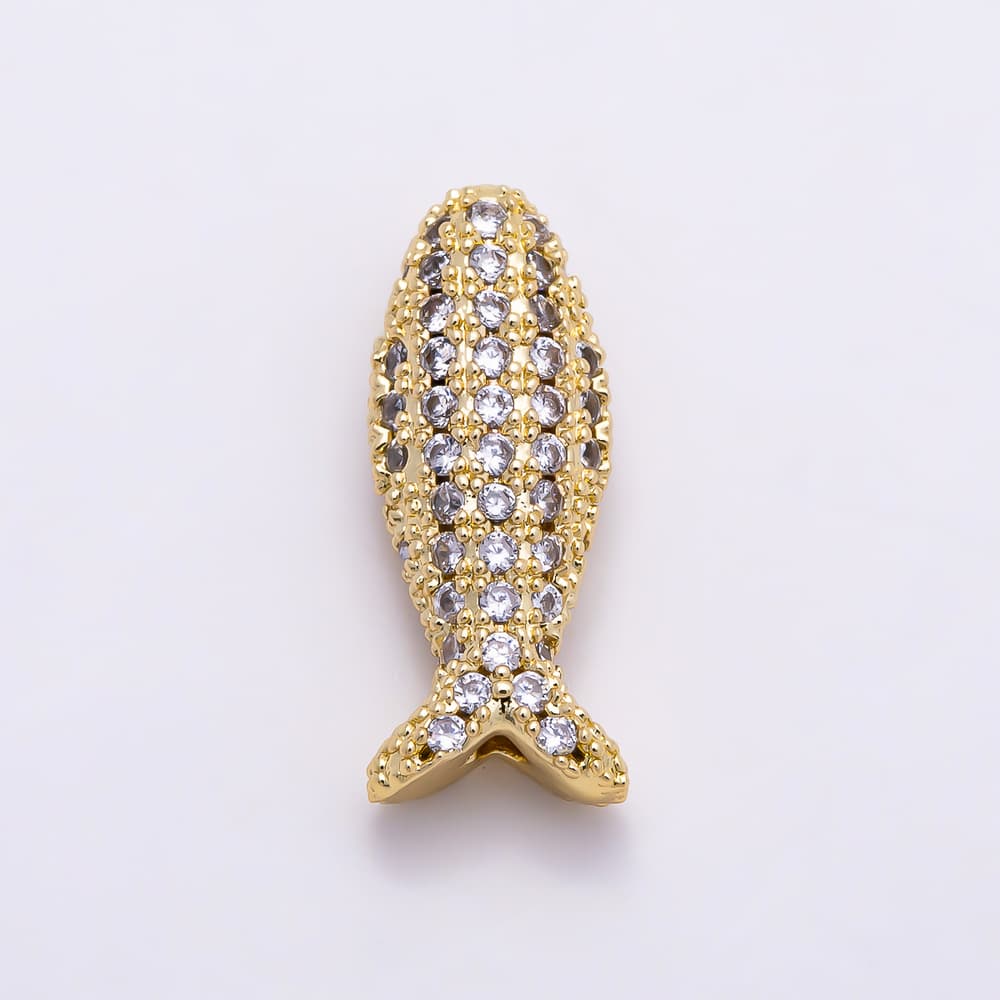 16K Gold Filled 16mm Clear and Turquoise Ocean Fish Spacer Beads | Beads-00619 - Beads-00620