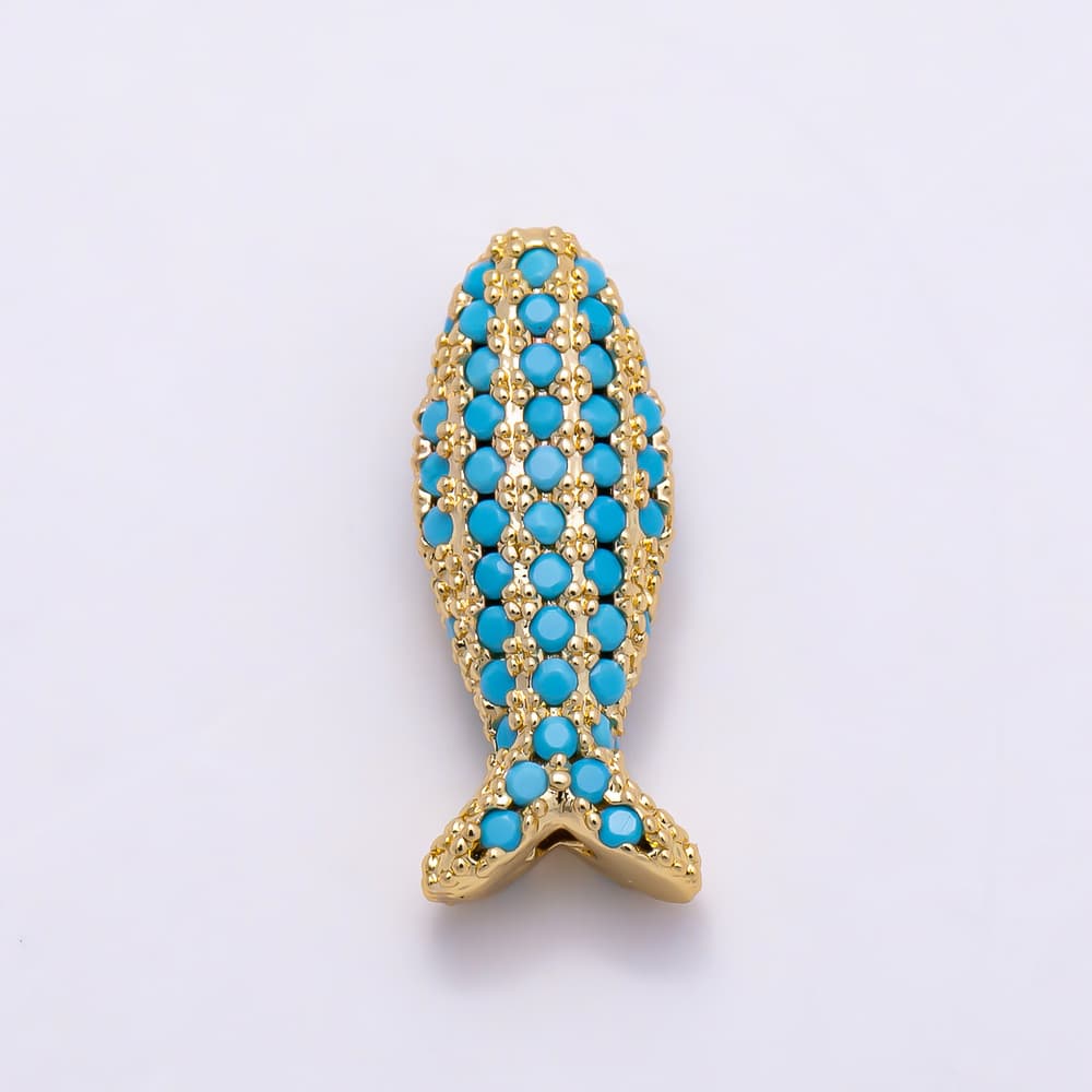 16K Gold Filled 16mm Clear and Turquoise Ocean Fish Spacer Beads | Beads-00619 - Beads-00620
