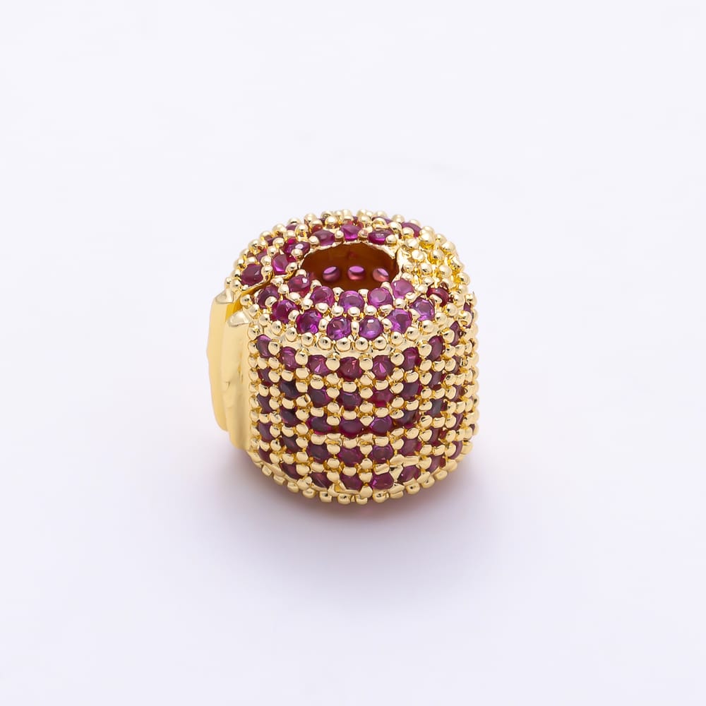 16K Gold Filled 10mm Micro Paved CZ Multi Color Barrel Spacer Bead | Beads-00621 - Beads-00624